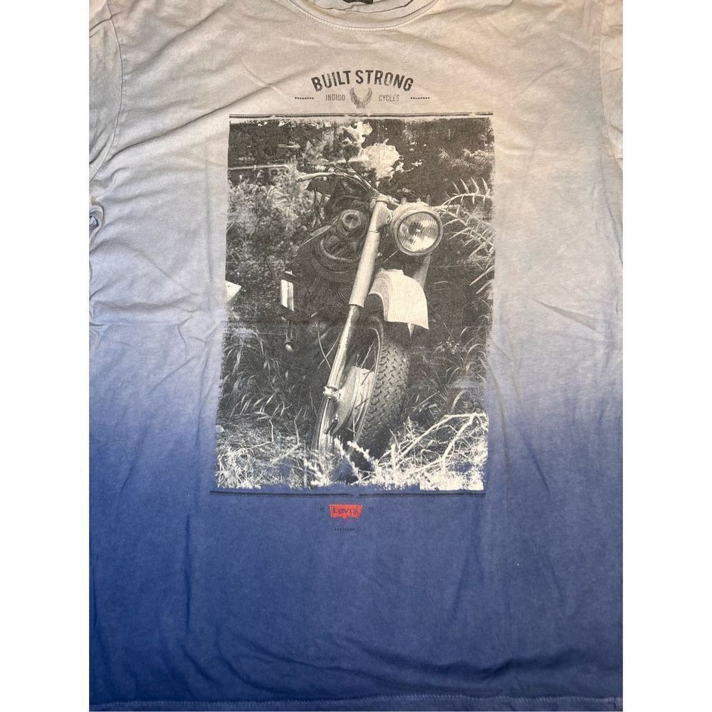 Levis T-shirt Mens LARGE Blue Ombré Dip Tie Dye Built Strong Indigo Motorcycles
